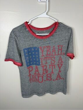Lyric Culture Miley Cyrus Party in the U.S.A. Graphic Ringer Tee Women’s Large